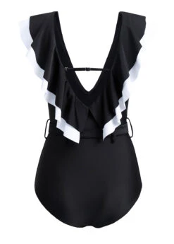 Black Flounce Buckle Detail One Piece Swimwear -Ethereal Swim 1697777581848924508