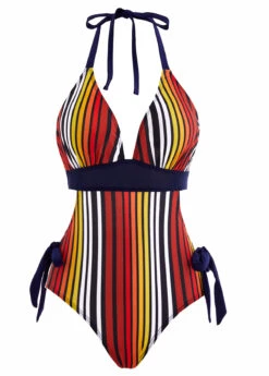 Striped Bowknot Side Halter One Piece Swimwear 8 Striped Bowknot Side Halter One Piece Swimwear -Ethereal Swim 1697875320028643087