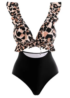 Black Flounce Cutout Leopard One Piece Swimwear -Ethereal Swim 1697876550715547558