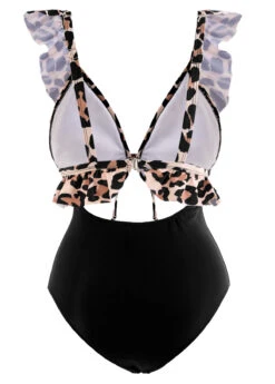 Black Flounce Cutout Leopard One Piece Swimwear -Ethereal Swim 1697876551164548510