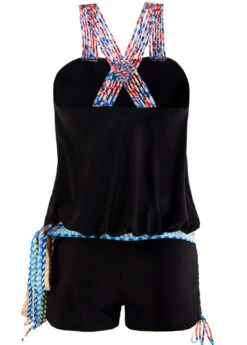 Tribal Print Black Tie Side Tankini Set -Ethereal Swim 1697971261800269801