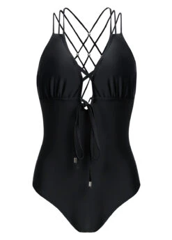 Criss Cross Black Tie Front One Piece Swimwear 14 Criss Cross Black Tie Front One Piece Swimwear -Ethereal Swim 1698031056223722765