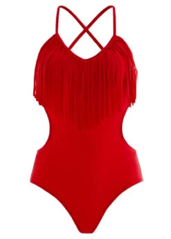 Red Tassel Spaghetti Strap One Piece Swimwear -Ethereal Swim 1698039315728417974