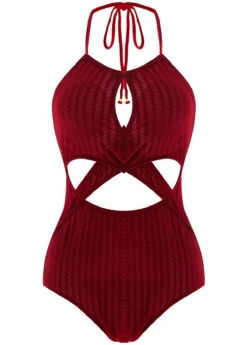 Criss Cross Wine Red Cutout One Piece Swimwear 8 Criss Cross Wine Red Cutout One Piece Swimwear -Ethereal Swim 1698149558094444563