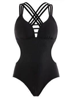 Black Cross Strap Cutout Waist One Piece Swimwear 16 Black Cross Strap Cutout Waist One Piece Swimwear -Ethereal Swim 1698319300389995703