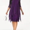 Purple Three Quarter Sleeve Chiffon Overlay Lace Dress 2 Purple Three Quarter Sleeve Chiffon Overlay Lace Dress -Ethereal Swim 211161 P 16336622488130