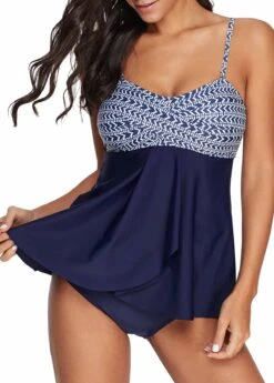 Crossover Hem Chevron Print Navy Blue Tankini Set -Ethereal Swim 218565 P 15512480404353