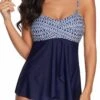 Crossover Hem Chevron Print Navy Blue Tankini Set -Ethereal Swim 218565 P 15512480405760