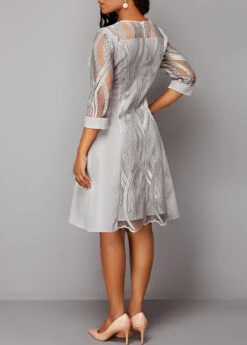 3/4 Sleeve Light Grey Lace Panel Dress -Ethereal Swim 225502 P 16336799202351