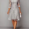 3/4 Sleeve Light Grey Lace Panel Dress -Ethereal Swim 225502 P 16336799204350