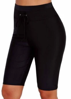 High Waist Drawstring Detail Black Swim Shorts -Ethereal Swim 237872 P 1645420003351