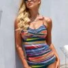 Rainbow Stripe Criss Cross Back Tankini Set -Ethereal Swim 238743 P 15893563371890
