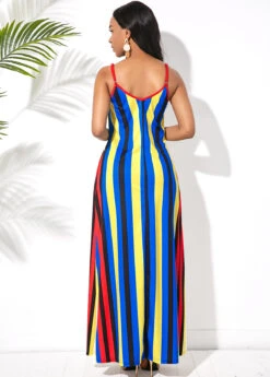 Multi Stripe Spaghetti Strap Side Pocket Maxi Dress -Ethereal Swim 241492 P 15910911603501