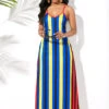 Multi Stripe Spaghetti Strap Side Pocket Maxi Dress -Ethereal Swim 241492 P 15910911608230