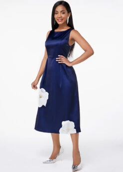 Floral Print Sleeveless Round Neck Blue Dress 9 Floral Print Sleeveless Round Neck Blue Dress -Ethereal Swim 248235 P 15998978371772