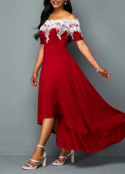 Lace Panel Off Shoulder High Low Dress -Ethereal Swim 250456 P 15983207107563
