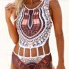 Dashiki Print Cutout Waist One Piece Swimwear -Ethereal Swim 254905 P 1657093262283