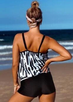 Spaghetti Strap Contrast Striped Blouson Tankini Set -Ethereal Swim 257526 P 16081139945901