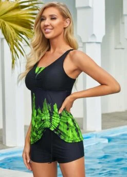 Plant Print Spaghetti Strap Tankini Set -Ethereal Swim 258867 P 16100965621243