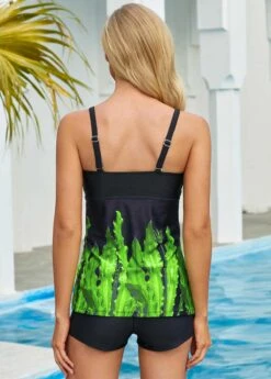 Plant Print Spaghetti Strap Tankini Set -Ethereal Swim 258867 P 16100965626751