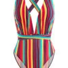 Rainbow Stripe Halter One Piece Swimwear 2 Rainbow Stripe Halter One Piece Swimwear -Ethereal Swim 259249 P 1698285578688