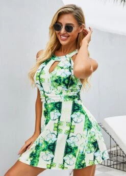 Keyhole Neckline Printed Strappy Back Swimdress And Shorts -Ethereal Swim 260309 P 16126791793072