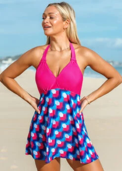 Geometric Print Halter Swimdress And Shorts -Ethereal Swim 260981 P 16128772700273