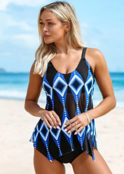 Geometric Print Hanky Hem Tankini Set -Ethereal Swim 260991 P 16128707360123