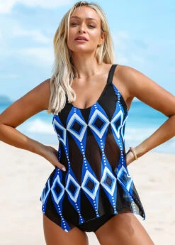 Geometric Print Hanky Hem Tankini Set -Ethereal Swim 260991 P 16128707369922