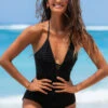 Ladder Cutout Black Halter One Piece Swimwear -Ethereal Swim 261891 P 1618896415677