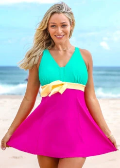 Color Block Wide Strap Swimdress And Shorts -Ethereal Swim 262581 P 16117374023933