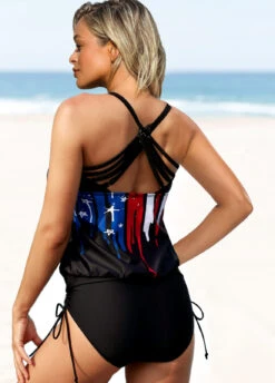 American Flag Print Drawstring Side Tankini Set -Ethereal Swim 262586 P 1622272732357