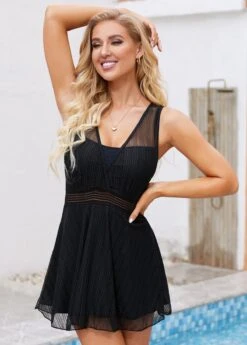 Lace Up Back Solid Swimdress And Panty -Ethereal Swim 262603 P 16122525823583