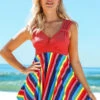 Rainbow Stripe Wide Strap Mid Waist Swimdress And Shorts -Ethereal Swim 263030 P 16176843147660