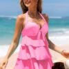Hot Pink Layered Ruffle Hem Halter Swimdress And Panty -Ethereal Swim 263513 P 16227131978110