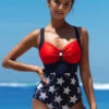 Center Shirred American Flag Print One Piece Swimwear -Ethereal Swim 264416 P 16165688357724