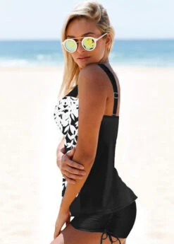 Wide Strap Drawstring Side Printed Tankini Set -Ethereal Swim 265961 P 1614586656431