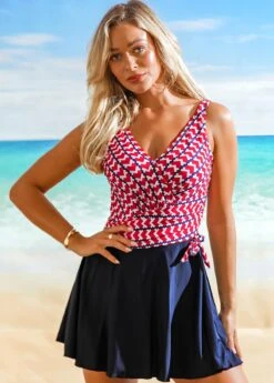 Heart Print Tie Side Swimdress And Shorts -Ethereal Swim 265994 P 16173405058561