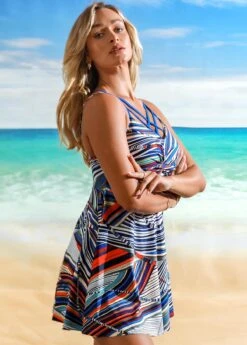 Cross Strap Twist Front Printed Swimdress And Shorts -Ethereal Swim 266488 P 16213243214384