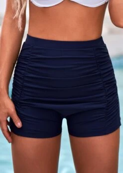 Ruched High Waisted Navy Blue Swim Shorts -Ethereal Swim 266943 P 16157746071012