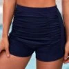 Ruched High Waisted Navy Blue Swim Shorts