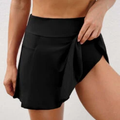 High Waisted Pocket Black Pleated Hem Swim Skirt -Ethereal Swim 268058 P 16190772928253