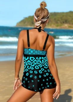 Geometric Print Lace Up Swimdress And Shorts -Ethereal Swim 268448 P 16158841593041