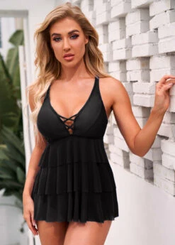 Lace Up Layered Ruffle Hem Swimdress And Panty -Ethereal Swim 269008 P 16161406580553