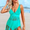 Tassel Spaghetti Strap Solid Swimdress And Panty -Ethereal Swim 269085 P 16164682647420