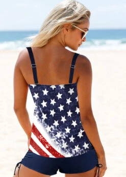 American Flag Print Tie Side Tankini Set 6 American Flag Print Tie Side Tankini Set -Ethereal Swim 269710 P 1618192549695