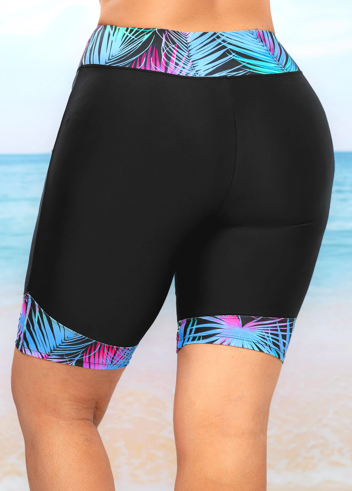 Leaf Print Skinny High Waist Swim Shorts 4 Leaf Print Skinny High Waist Swim Shorts - Image 2