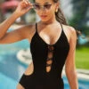 Lace Up Cross Strap Solid One Piece Swimwear 1 Lace Up Cross Strap Solid One Piece Swimwear -Ethereal Swim 270909 P 16249602986660