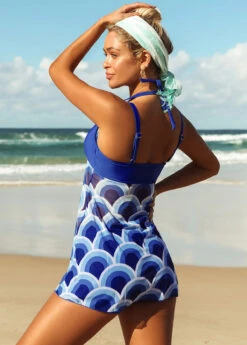 Geometric Print Halter Tie Back Tankini Set -Ethereal Swim 272241 P 16252178057981