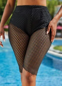Fishnet High Waist Solid Skinny Swim Shorts -Ethereal Swim 273009 P 16209889737832